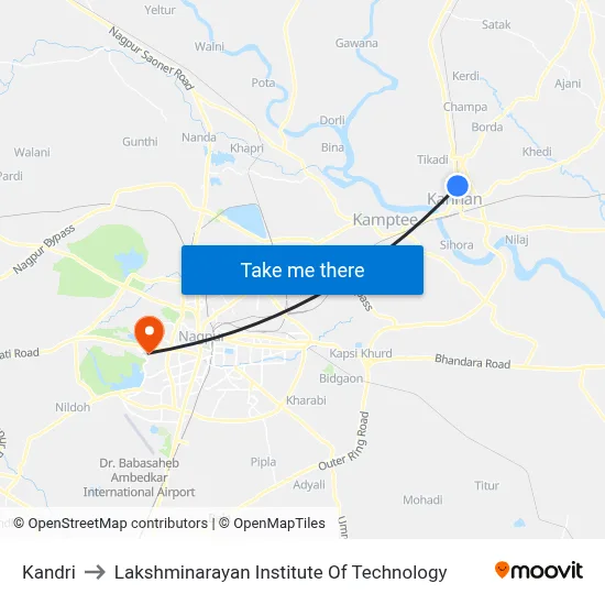 Kandri to Lakshminarayan Institute Of Technology map