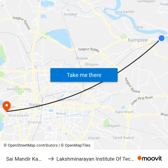 Sai Mandir Kamptee to Lakshminarayan Institute Of Technology map