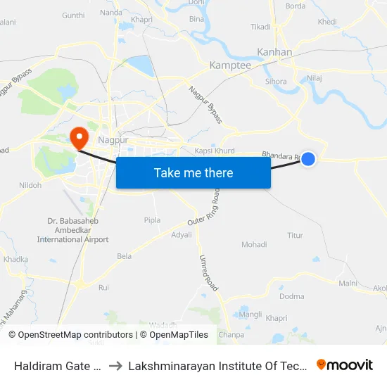 Haldiram Gate No.1 to Lakshminarayan Institute Of Technology map