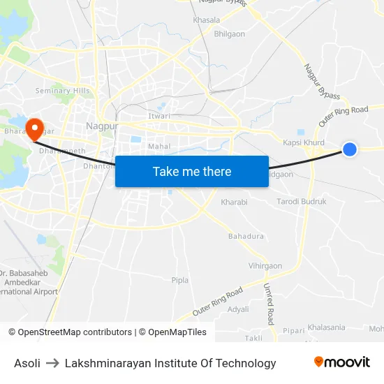 Asoli to Lakshminarayan Institute Of Technology map