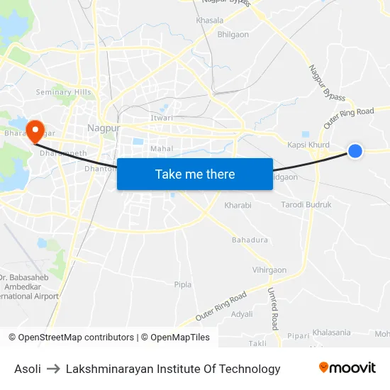 Asoli to Lakshminarayan Institute Of Technology map