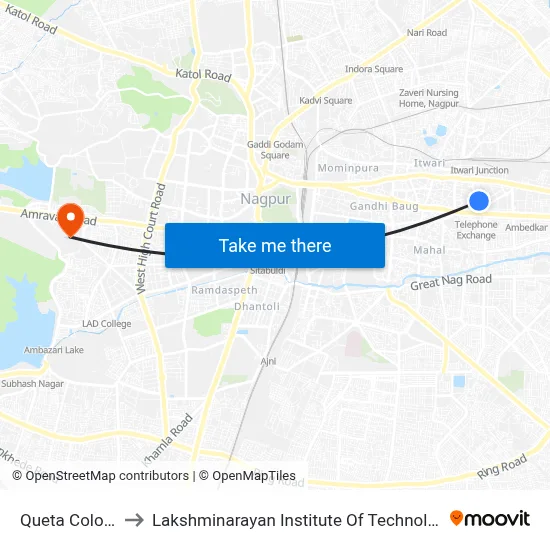 Queta Colony to Lakshminarayan Institute Of Technology map