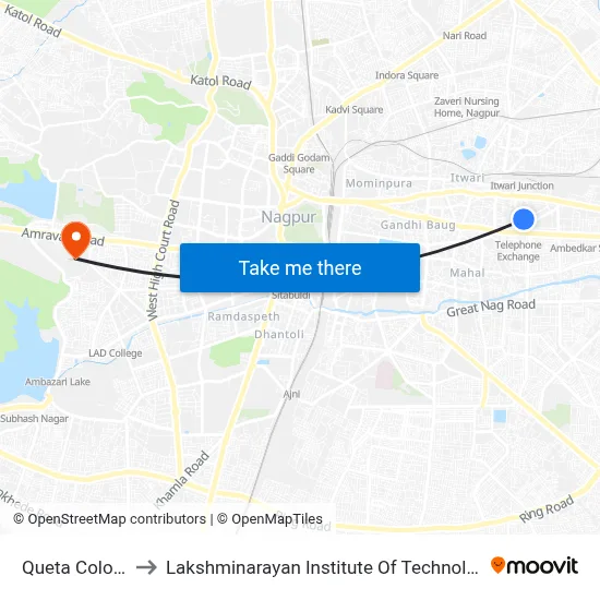 Queta Colony to Lakshminarayan Institute Of Technology map