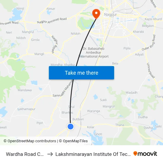 Wardha Road Chowk to Lakshminarayan Institute Of Technology map