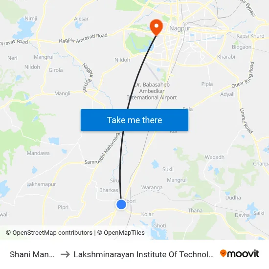 Shani Mandir to Lakshminarayan Institute Of Technology map