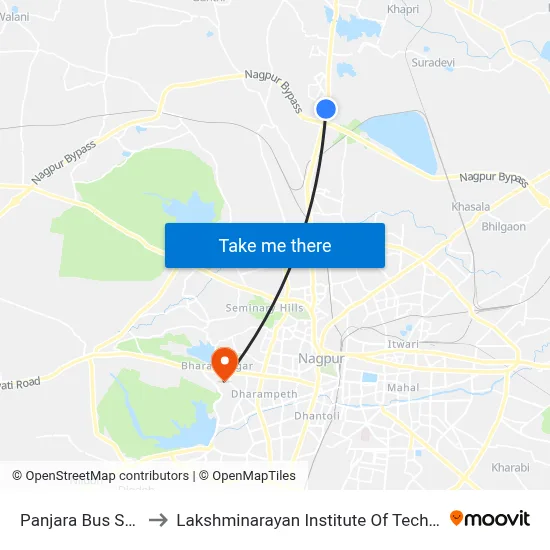Panjara Bus Stand to Lakshminarayan Institute Of Technology map