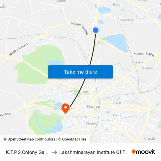 K.T.P.S.Colony Gate No.1 to Lakshminarayan Institute Of Technology map