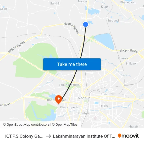 K.T.P.S.Colony Gate No.2 to Lakshminarayan Institute Of Technology map