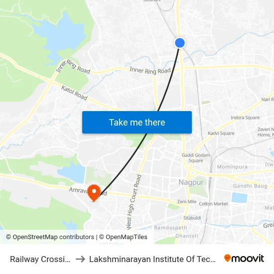 Railway Crossing 1 to Lakshminarayan Institute Of Technology map