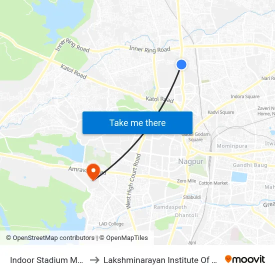 Indoor Stadium Mankapur to Lakshminarayan Institute Of Technology map