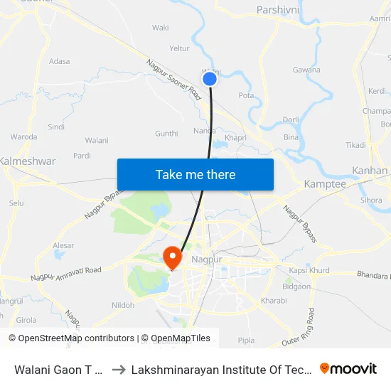 Walani Gaon T Point to Lakshminarayan Institute Of Technology map
