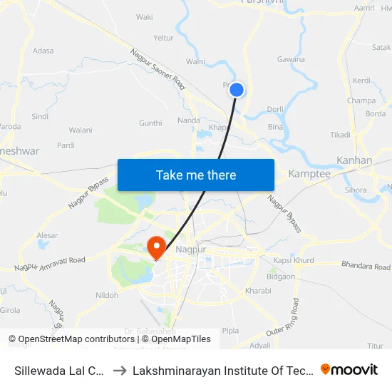 Sillewada Lal Chowk to Lakshminarayan Institute Of Technology map