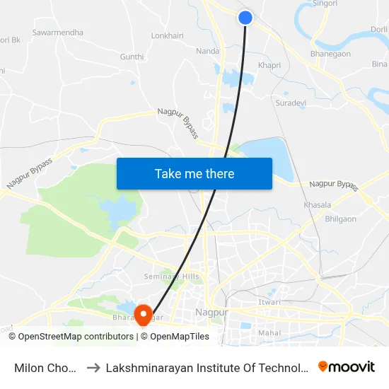 Milon Chowk to Lakshminarayan Institute Of Technology map