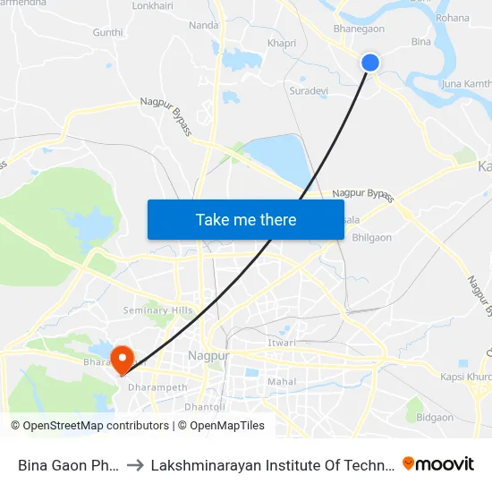 Bina Gaon Phata to Lakshminarayan Institute Of Technology map