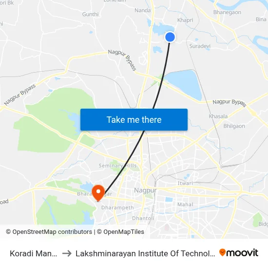 Koradi Mandir to Lakshminarayan Institute Of Technology map
