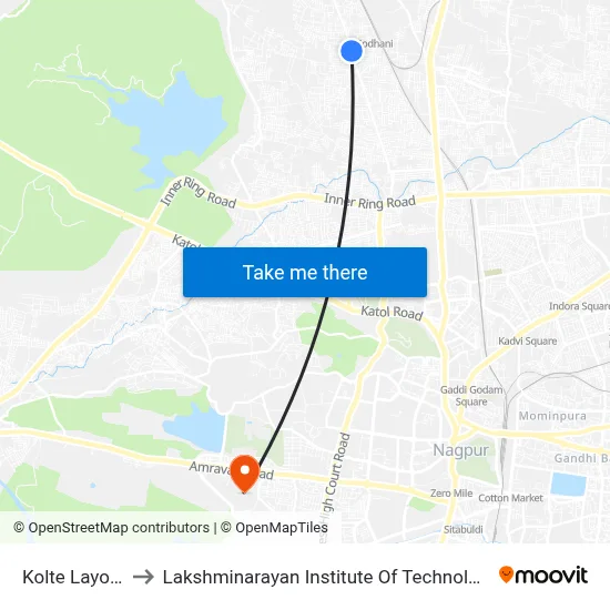 Kolte Layout to Lakshminarayan Institute Of Technology map