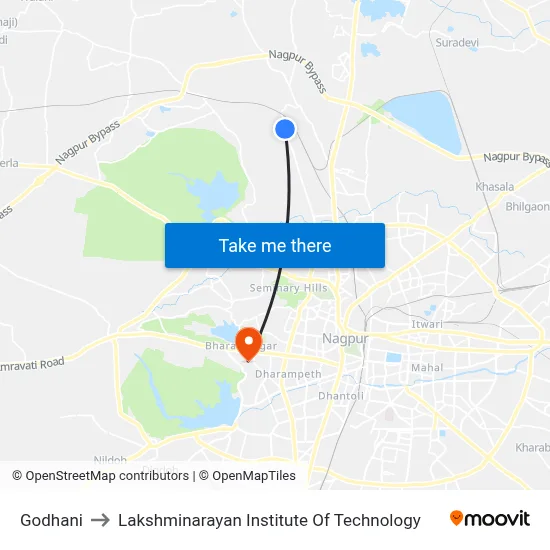 Godhani to Lakshminarayan Institute Of Technology map