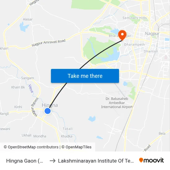 Hingna Gaon (Msrtc) to Lakshminarayan Institute Of Technology map