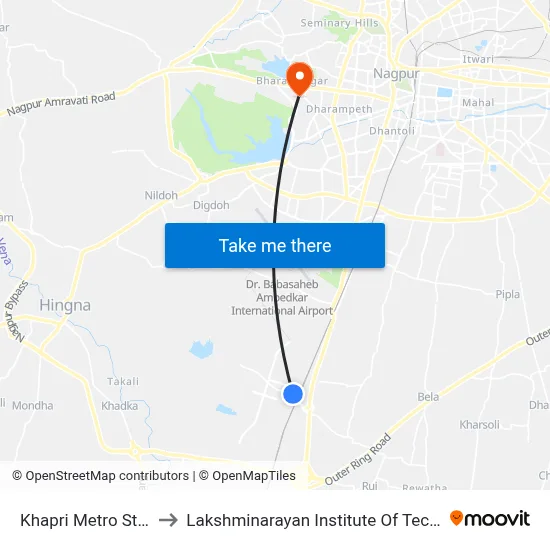 Khapri Metro Station to Lakshminarayan Institute Of Technology map