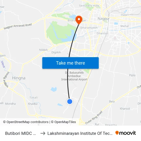 Butibori MIDC Phata to Lakshminarayan Institute Of Technology map