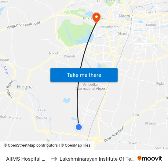 AIIMS Hospital MIHAN to Lakshminarayan Institute Of Technology map