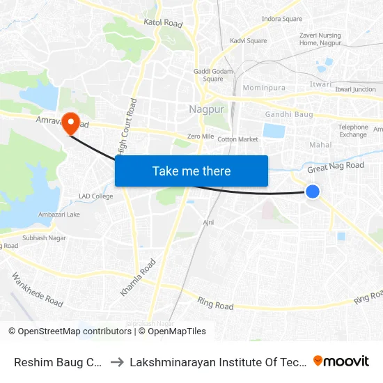 Reshim Baug Chowk to Lakshminarayan Institute Of Technology map