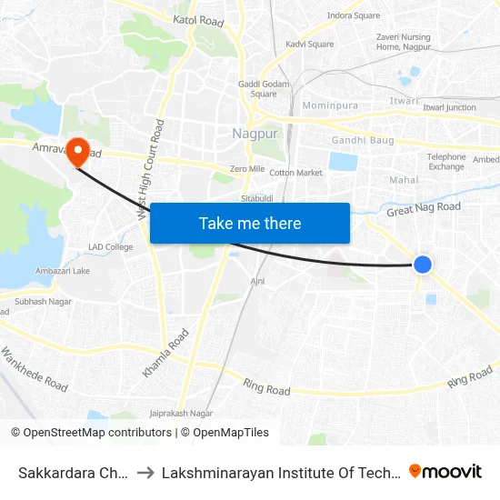 Sakkardara Chowk to Lakshminarayan Institute Of Technology map