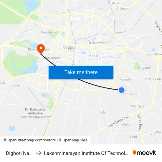 Dighori Naka to Lakshminarayan Institute Of Technology map