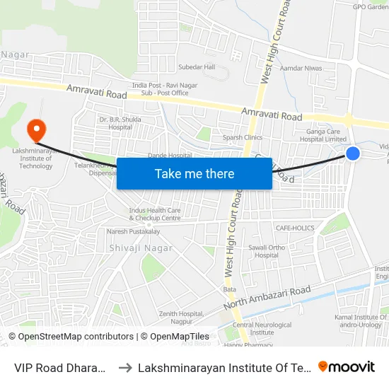 VIP Road Dharam Peth to Lakshminarayan Institute Of Technology map