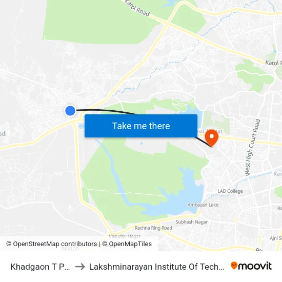 खडगाव टी पॉइंट to लक्ष्मीनारायण इंस्टीट्यूट ऑफ टेक्नोलॉजी map