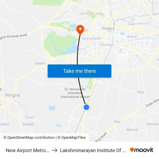 New Airport Metro Station to Lakshminarayan Institute Of Technology map