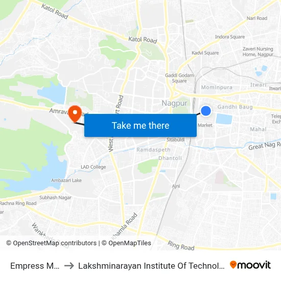 Empress Mall to Lakshminarayan Institute Of Technology map