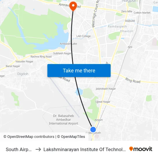 South Airport to Lakshminarayan Institute Of Technology map