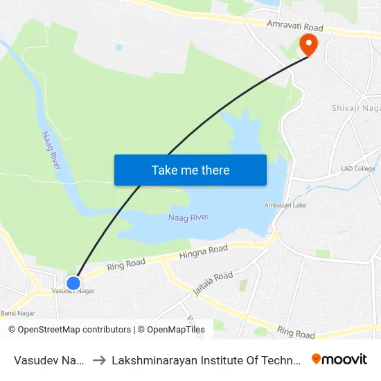 Vasudev Nagar to Lakshminarayan Institute Of Technology map