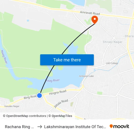 Rachana Ring Road to Lakshminarayan Institute Of Technology map