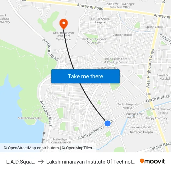 L.A.D.Square to Lakshminarayan Institute Of Technology map