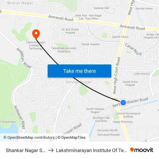 Shankar Nagar Square to Lakshminarayan Institute Of Technology map