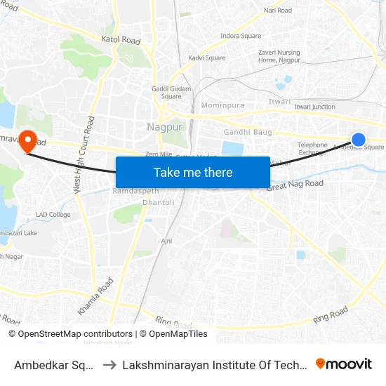Ambedkar Square to Lakshminarayan Institute Of Technology map