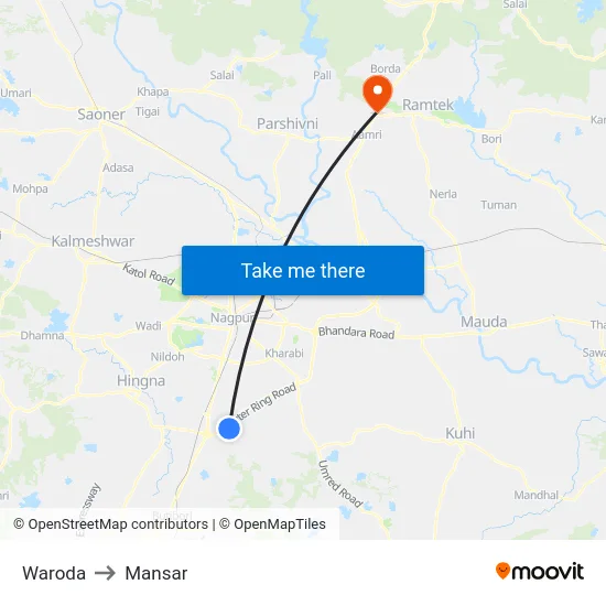 Waroda to Mansar map