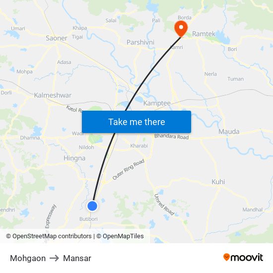 Mohgaon to Mansar map