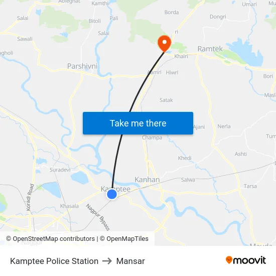 Kamptee Police Station to Mansar map
