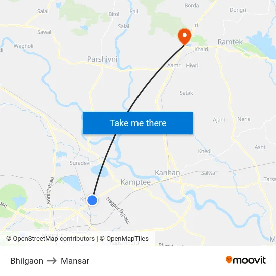 Bhilgaon to Mansar map