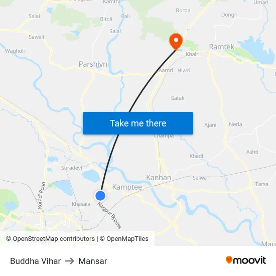 Buddha Vihar to Mansar map