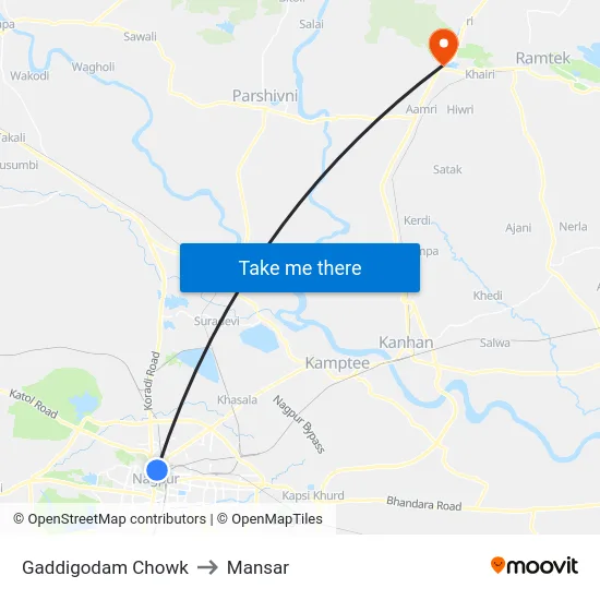 Gaddigodam Chowk to Mansar map