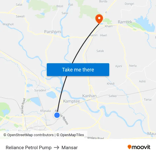 Reliance Petrol Pump to Mansar map
