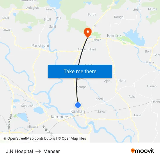 J.N.Hospital to Mansar map
