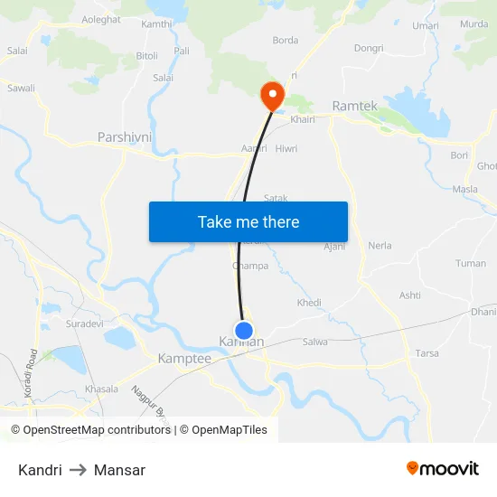 Kandri to Mansar map