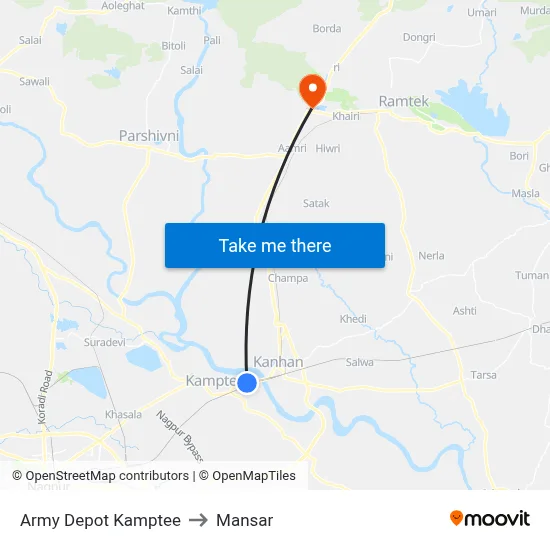 Army Depot Kamptee to Mansar map