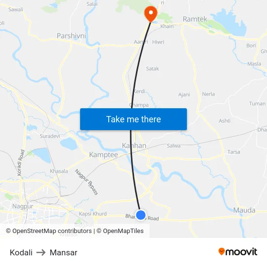 Kodali to Mansar map