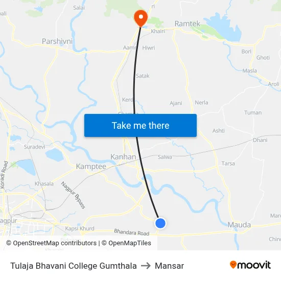 Tulaja Bhavani College Gumthala to Mansar map
